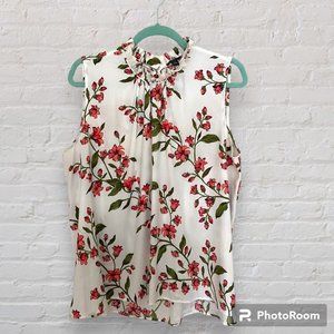 Ann Taylor Petite High-Collar Neck Sleeveless Blouse Pink Floral Print Sz XLP